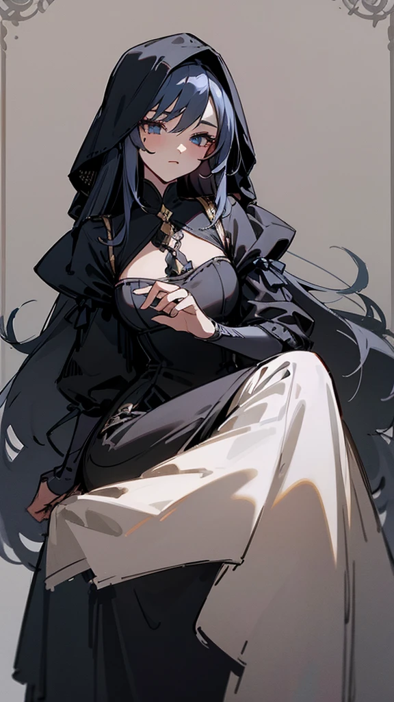 Lady Medieval Fantasy Character Drawing Elegance Shoulder-length-Hair Married Black-Dress Dark Black