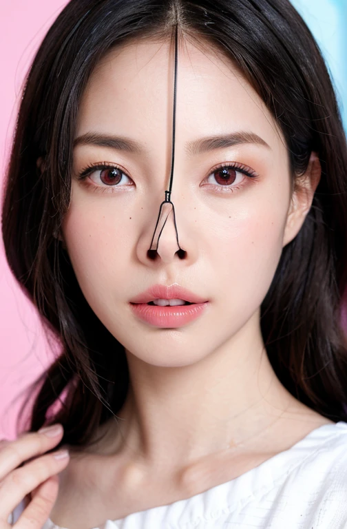 Fashion trendy beautiful and attractive woman, ,(Top quality realistic textured skin:1.4), fine eyes, detailed face, high quality eyes, focus the eyes clearly, nose and mouth,face focus, delicate and sexy clavicle, attractive oval face, double eyelid, Smart peach blossom eyes, pink lips, small nose, bare shoulders, focus on face, close up of face, ultra high resolution, Super detailed, full body photo, Ultra thin and transparent,cinematic lighting,rim light,((Blonde Hair Color))､Completely naked,(nsfw),(((全身Completely naked))),(((((nsfw))))),(((full body shot))),((The nostrils are pointing upwards)),(nostrils are pointing upwards:1.3),(((Nose Hook上に引っ張る:2.0))),((((((Very big nose))))))