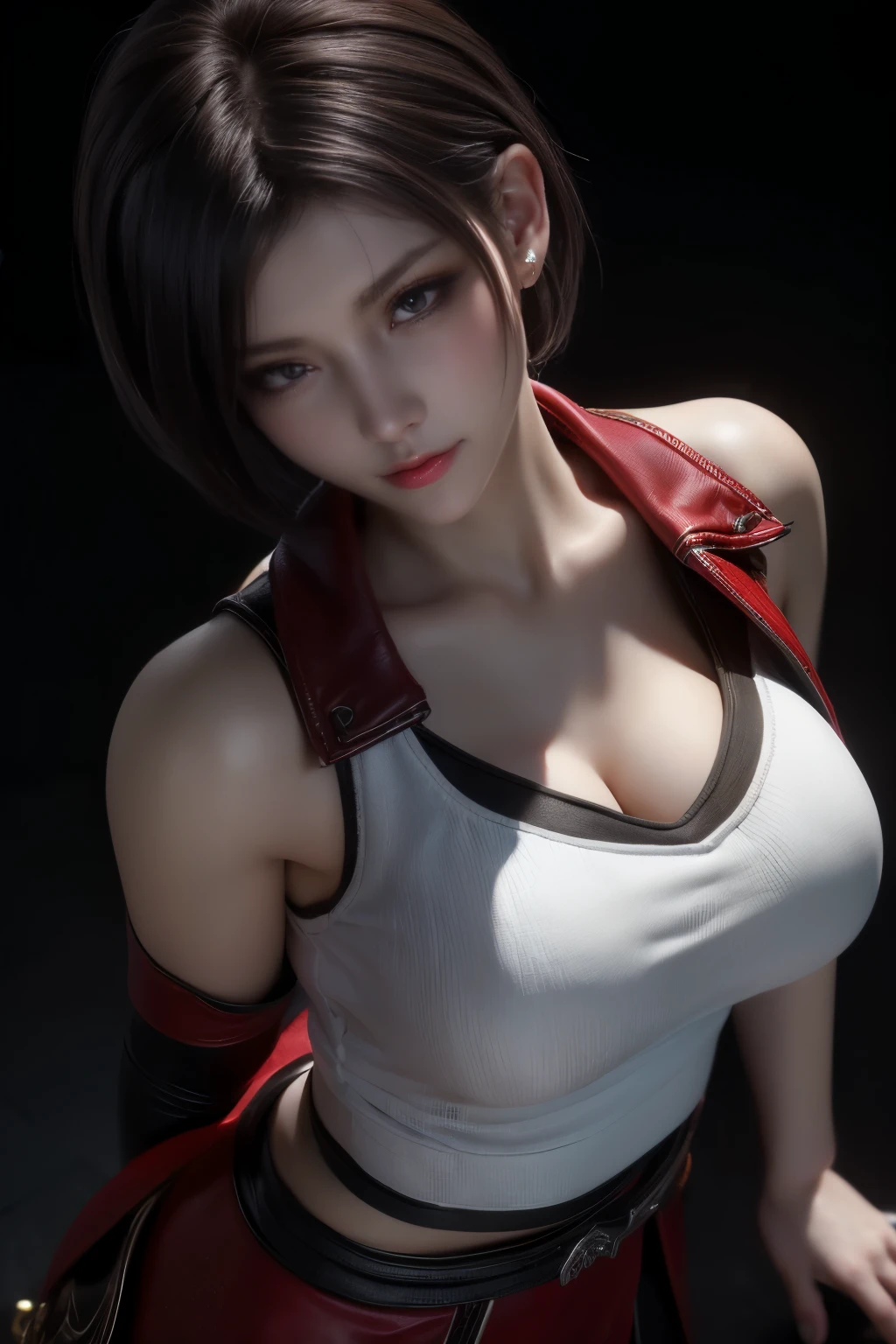 masterpiece,Game Art,Best picture quality,最high resolution,8K,((Above the waist:1.5)),(A bust photo),(portrait),(Head close-up),(Rule of Thirds),Unreal Engine 5 rendering works,(Digital Photography),(real picture:1.2),
20 year old girl,Short hair details,Long bangs,A face rich in detail,(The red eye makeup is carefully applied),(White,Red eyes with short hair,(Large target, Full breasts),Elegance and nobility,Brave and charming,
Reality, high resolution, 1 female, Solitary, Hip lift,ta clothing, beautiful eyes, White的頭髮, eye socket, Collared shirt,Black tie,Black skirt, pencil skirt, Fur coat