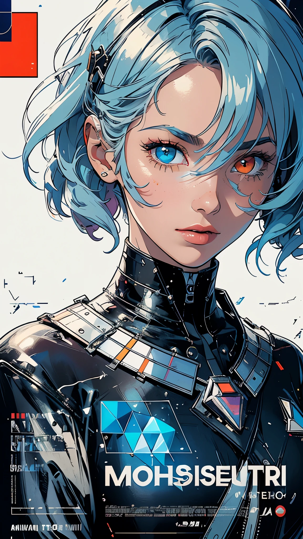 (((masterpiece, highest quality))),(((solo:1.2))),(((1girl:1.2))),32k wallpaper, very detailed, poster, vintage science fiction, 1960s,(((((geometric cinematic movie poster))))), (bauhaus), shape,(((abstract))), mid century modern, movie poster, vintage, Perfect Lady,1970's, halftone, speech bubble,(((portfolio,Close-up))),(((various angle))),(((bust up))),((highlight)),Vast landscape,((((heterochromia)))),(((complete. detailed face))),(((Extremely talented))),(((most complecated machine)))