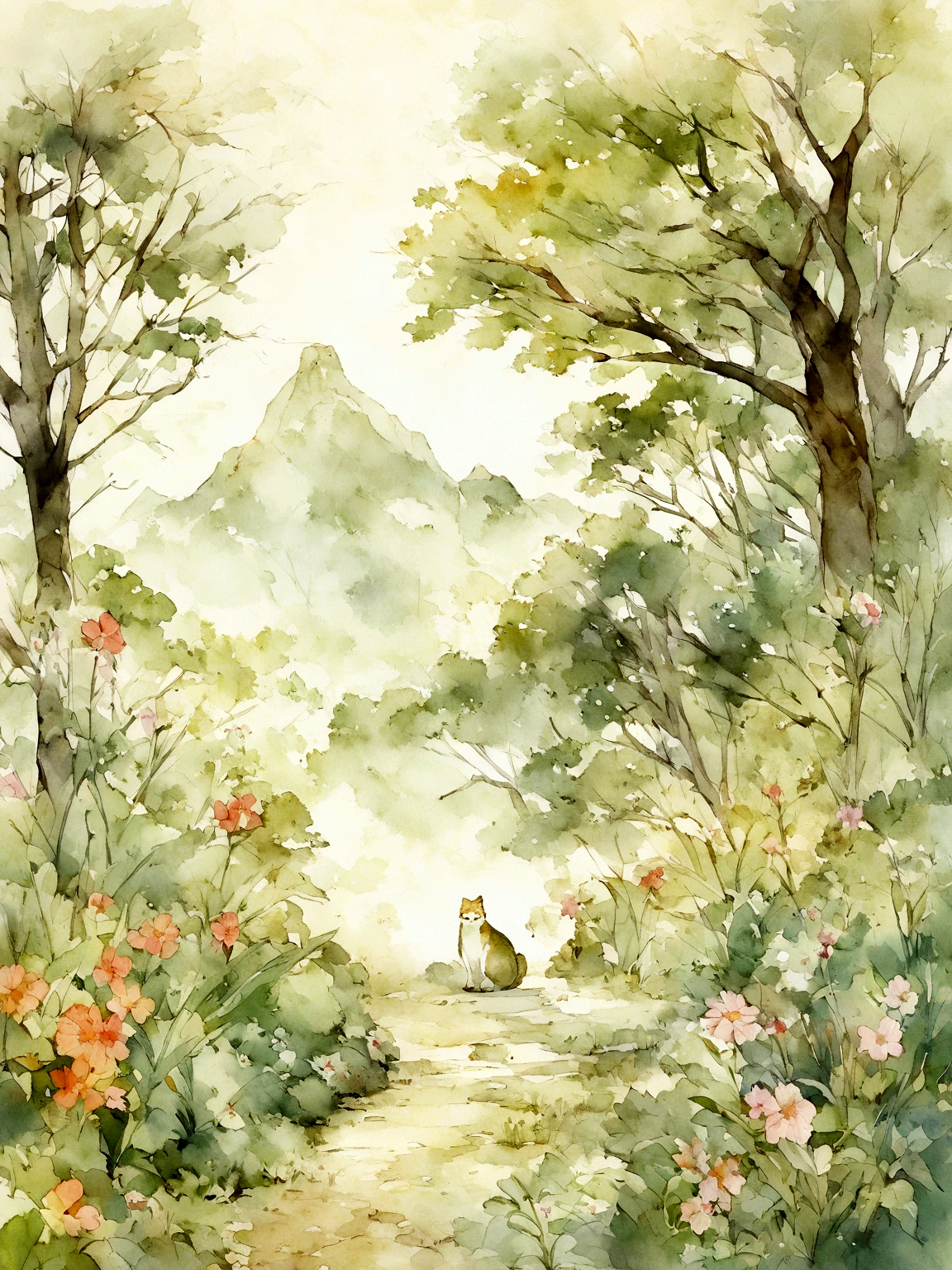 Transform this photograph into a watercolor-style drawing with clear lines. The image should capture the essence of the Cerrado biome, highlighting the local vegetation, landscapes, flowers, plants, and animals. Keep the details sharp, but apply a soft, watercolor texture. The illustration should have an artistic touch that highlights the natural beauty of the Serra do Espinhaço and the Serra do Cipó