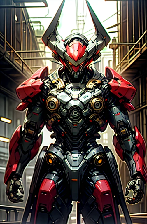 oscuro_Fancy,ciberpunk,(sierra de cadena,sierra de cadena man,Rojo:1.1),1 hombre,maravilla mecanica,Robotic presence,Cybernetic guardian, wearing a worn mechanical suit, Intrincado, (metal de acero [oxidado]), elegant, Enfoque claro, disparado por greg rutkowski, soft lighting, colores vibrantes negro y rojo oscuros, obra maestra, ((Calle)), tiro de vaquero, dynamic pose,