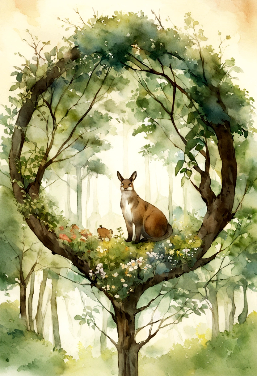 Transform this photograph into a watercolor-style drawing with clear lines. The image should capture the essence of the Cerrado biome, highlighting the local vegetation, landscapes, flowers, plants, and animals. Keep the details sharp, but apply a soft, watercolor texture. The illustration should have an artistic touch that highlights the natural beauty of the Serra do Espinhaço and the Serra do Cipó