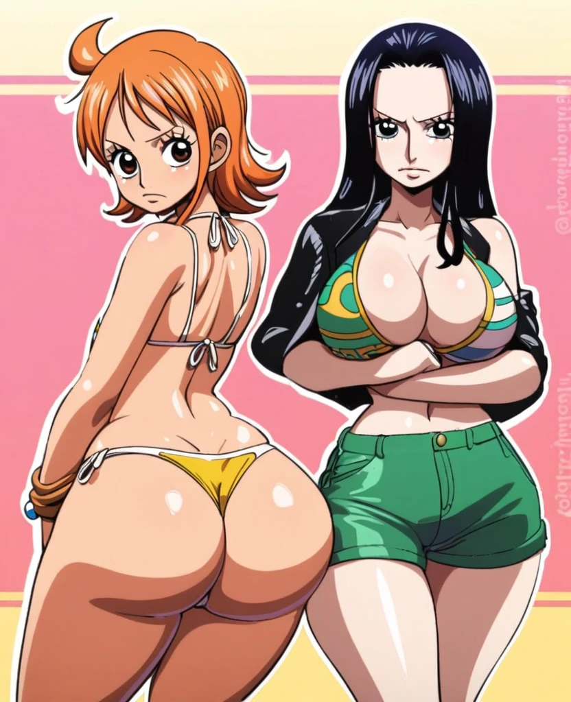 Nami,one piece, swimsuit,ass,big ass,,Nico Robin,2girls,2lolis,ass,2childs