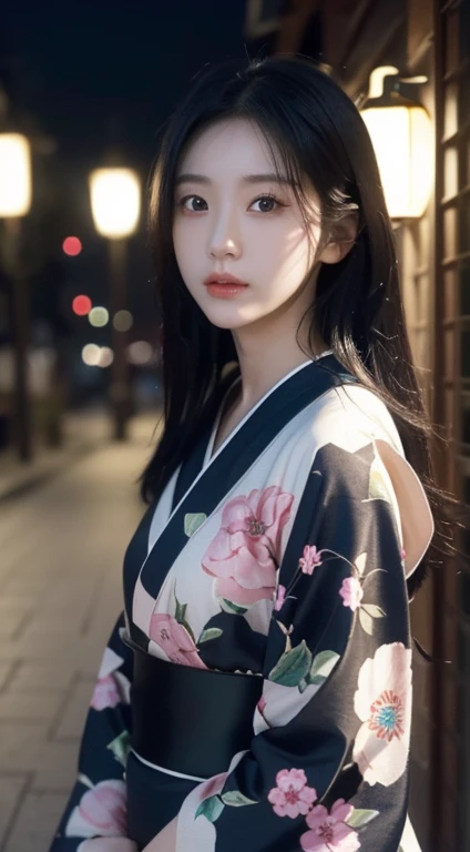 (kimono)、(Without makeup)、(highest quality,masterpiece:1.3,超A high resolution,),(Ultra-detailed,Caustics),(Photorealistic:1.4,RAW shooting,)Ultra-Realistic Capture,Very detailed,High resolution 16K for human skin、 The skin texture is natural、、The skin looks healthy、The color is also uniform.、 Use natural light and color,One Woman,Japanese,,cute,Black-haired,Mid-length hair,(Depth of written boundary、chromatic aberration、、Wide range of lighting、Natural Shading、)、、(Outdoor lighting at night:1.4)、(it's snowing:1.2)、(Hair swaying in the wind:1)、(Snow reflects light:1.3)
