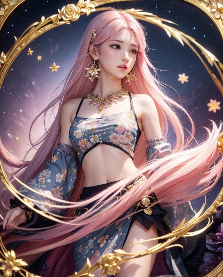 (​masterpiece, highest quality, highest quality, Official Art, Beautiful and aesthetic:1.2), Black Eyes, (highest quality, masterpiece painting:1.3), Immature woman, 16 years old, (Half Body Shot), masterpiece, Ultra-high resolution, (((night frame, A lot of star in the frame, round frame, A beautiful girl fits into the frame))), Decorative panel, Abstract art, (Side shot), (Photorealistic:1.0), ((Light pink hair)),Straight hair, Beautiful and black hair, 白くGlowing Skin, Picturesque, sketch, texture, 超A high resolution, alone, Beautiful woman, Very detailed, (Fractal Art:1.1), (colorful:1.1), (Floral:1.6), Most detailed, (Tangled:1.2), (Dynamic pose), (Abstract background:1.3), (Glowing Skin), (Many colors:0.8), (Earrings:1.4), (feather:0.9),  FINAL FANTASY image
black hair
