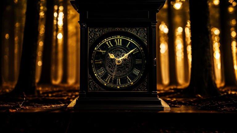 A mysterious, antique clock hanging from a large, ominous tree in a dark, foreboding forest, (best quality,4k,8k,highres,masterpiece:1.2),ultra-detailed,(realistic,photorealistic,photo-realistic:1.37),HDR,UHD,studio lighting,ultra-fine painting,sharp focus,physically-based rendering,extreme detail description,professional,vivid colors,bokeh,dark fantasy,dramatic lighting,dramatic atmosphere,moody,chiaroscuro,intricate details,intricate textures,highly detailed,cinematic,award winning