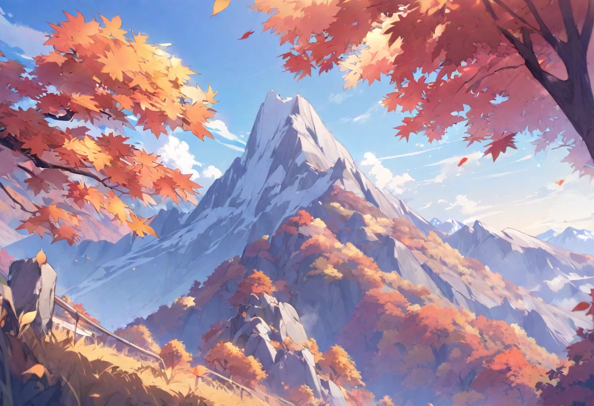 autumn leaves, autumn, Mountain, blue sky, vibrant colors