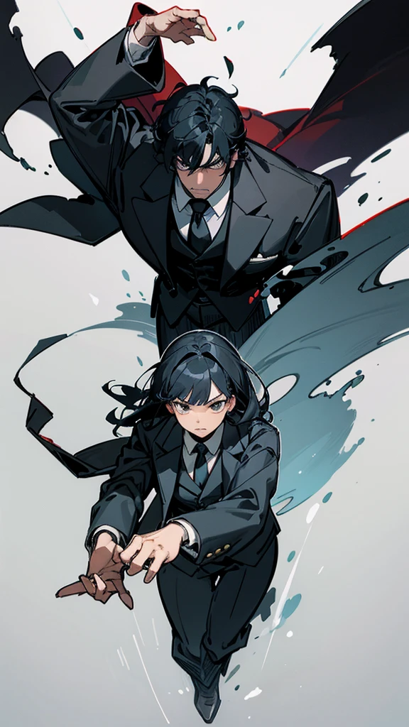 Narrow eyes, droopy eyes, man, black hair, bangs up, formal attire, medieval, fantasy, strong, muscular, character drawing, cool vigilante intimidating ヨーロッパ