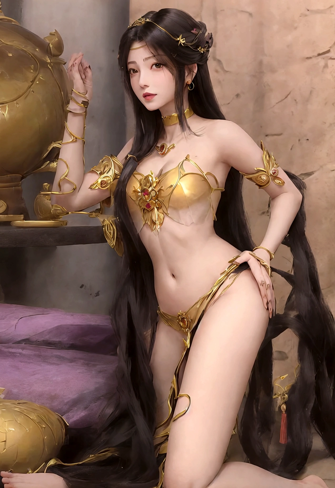 [[[[Tortoise Shell Binding]]]]Fashion model 40 years old [[[[Features]]]], [[[[Seductive expression]]]], [[[[bShoulder]]]], [[[[海莱格Long legs]]]] Black jewel-like eyes, Perfect lips，Perfect Teeth，Perfect skin，Soft headlight，HDR，girl，casual，（Pastel colors：1.2）, milf，Sexy beautiful middle-aged woman wearing a very narrow strap deep V sexy gold women&#39;s armor，深 V Split to navel, 巨Large target山雀充滿了牛奶，Lifting clamps, Gold Deep V Slit Women&#39;s Saint Seiya Armor，Split to navel, Openwork transparent, [[[[Tortoise Shell Binding]]]]，（Wear transparent diapers，Long legs，Sexy crystal slippers1.8），crown, Beautifully patterned hair accessories, Headdress, Purple lips, Thin and beautiful lips,Smile, Bohemian style , Detailed winks and kisses, Detailed background, Super Detail, Clear face , Shoulder-length hair, Beautiful symmetrical face, Large target, Round eyes are very beautiful and delicate,Gold Deep V Slit Women&#39;s Saint Seiya Armor ，Split to navel, Mysterious Makeup,Wear a leather skirt， 巨Large target山雀, 巨Large target的乳房, Large target屁股, Flat Belly, Perfect lines and full body curves,Sexy barefoot， Portrait of mature beautiful sexy middle aged woman, Full body portrait。photography，是RAW格式的专业photography，Glamour photos，Portrait Photos，（Practical,photo-Practical:1.37),(masterpiece:1.8),(best quality:1.2),16K,(Blurred background:1.2),(Bokeh:1.2),35 mm:1.2,wide angle,High Angle:1.2， [[[[Metallic luster]]]]