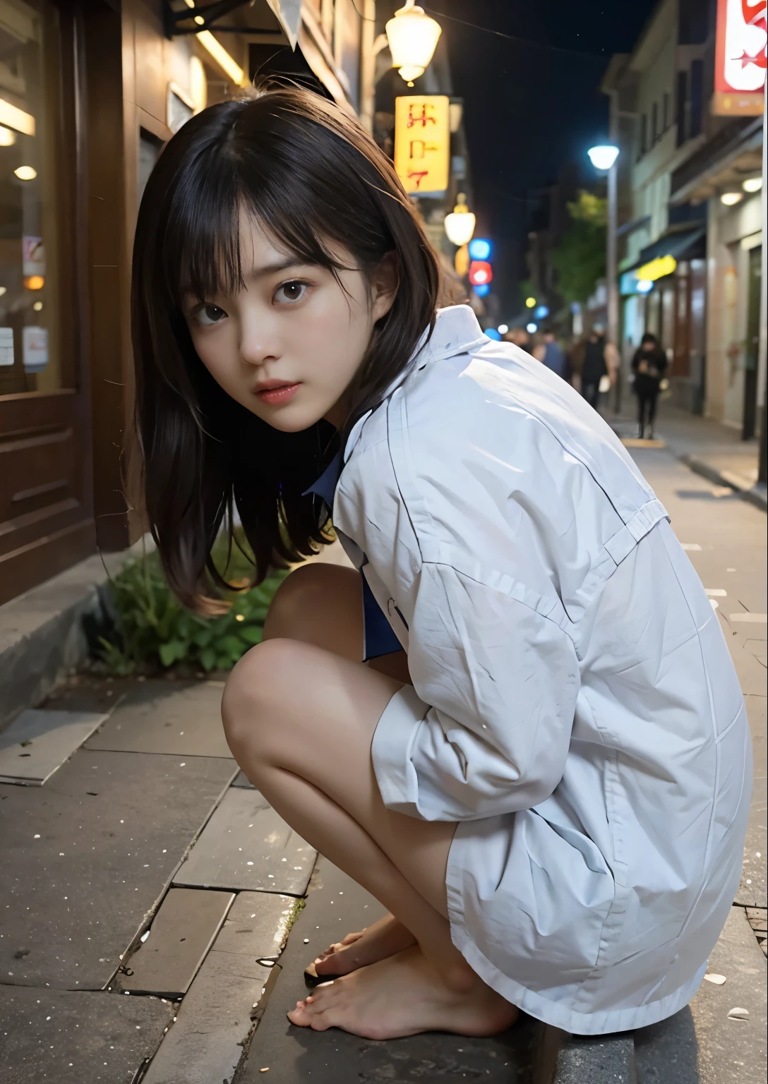 Outdoors at night、((Highly exposed layer 1.2))、Crouch down