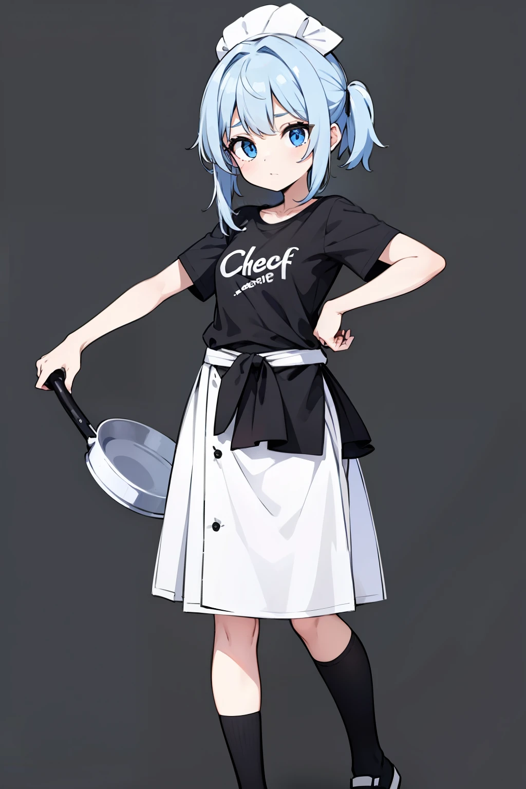 1fille, Seulement, yeux bleus, (Detailed eyes), poitrine plate, cheveux courts, Cheveux noirs, ((t-shirt violer)), tee-shirt simple, jupe noire, chaussettes noires, debout, haut du corps, (fond blanc), transparent background, regarder en bas, ((chef-d&#39;artwork, illustration, best quality)) 