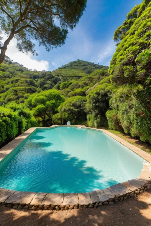 ((melhor qualidade)), ((Obra de arte)), (detalhado), 1 fforesta, flores grandes, chao com pedras, casa de madeira detalhada 8k, chimney, animais pequenos, blue sky, cores variaveis, bonito, realista,