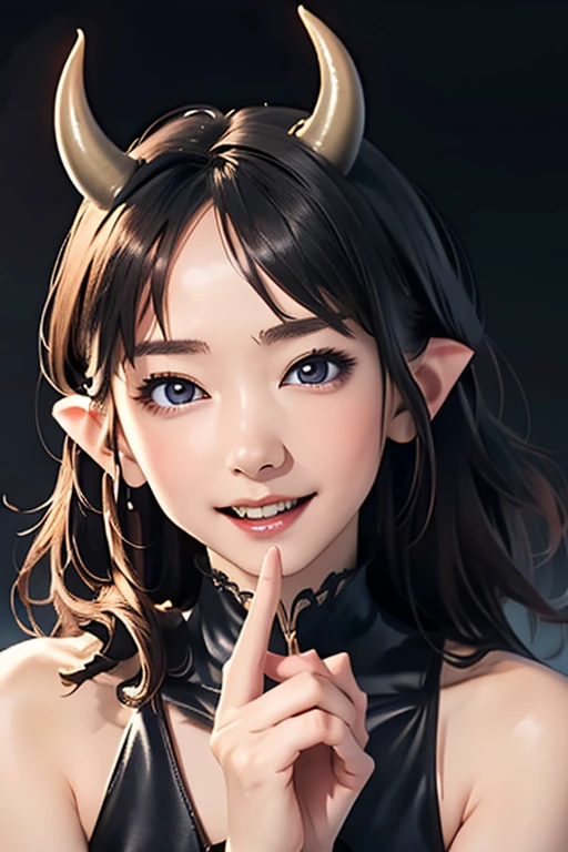 (masterpiece, highest quality)、Cute girl demon、Pointy Ears、Horns growing from his head、Canines are a little long、Not scary、lovely、head to feet、