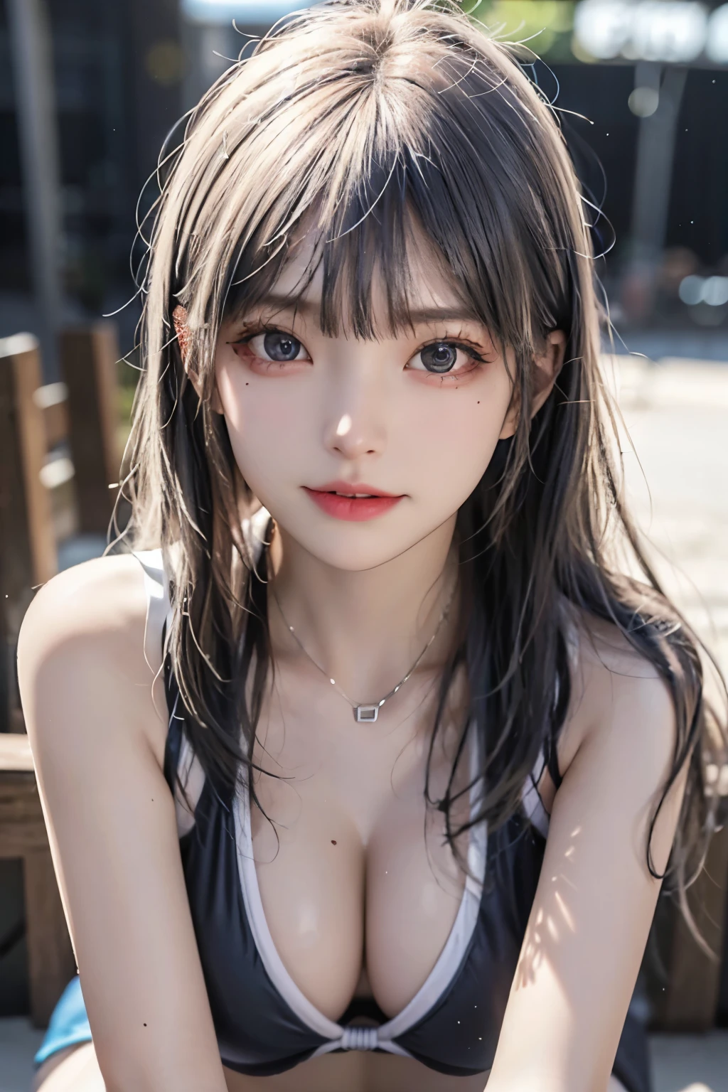 Best quality, 8K masterpiece, Ultra A high resolution, (Realistic:1.3), RAW photo, 1 girl, silver hair, glowing skin, wearing micro bikini, ((Ultra-Realistic Details)), portrait, global illumination, shadow, Octane rendering, 8k, super sharp, , metallic, cool colors, , highly intricate details, realistic light, CGSoation trends Beautiful eyes, eyes glowing towards the camera, neon details, 18 year old girl, glowing eyes, swimsuit, school swimsuit, student swimsuit, tight swimsuit, ill-fitting swimsuit,3DFace
