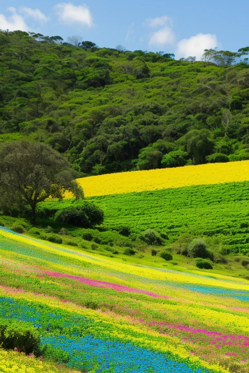 ((melhor qualidade)), ((Obra de arte)), (detalhado), 1 fforesta, flores grandes, chao com pedras, mulheres,detalhado 8k, chimney, animais pequenos, blue sky, cores variaveis, bonito, realista,