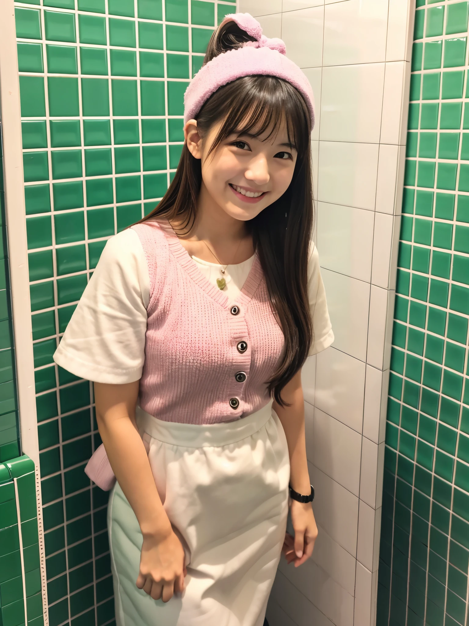 cute,  アイドルのようにcute16歳少女、Smiling Kindly、height: 150cm、(Bathroom、I&#39;m shampooing、Cleavage、Natural light、whole body、RAW Photos、Genuine、live-action、realism、masterpiece、RAW Photos、High resolution、