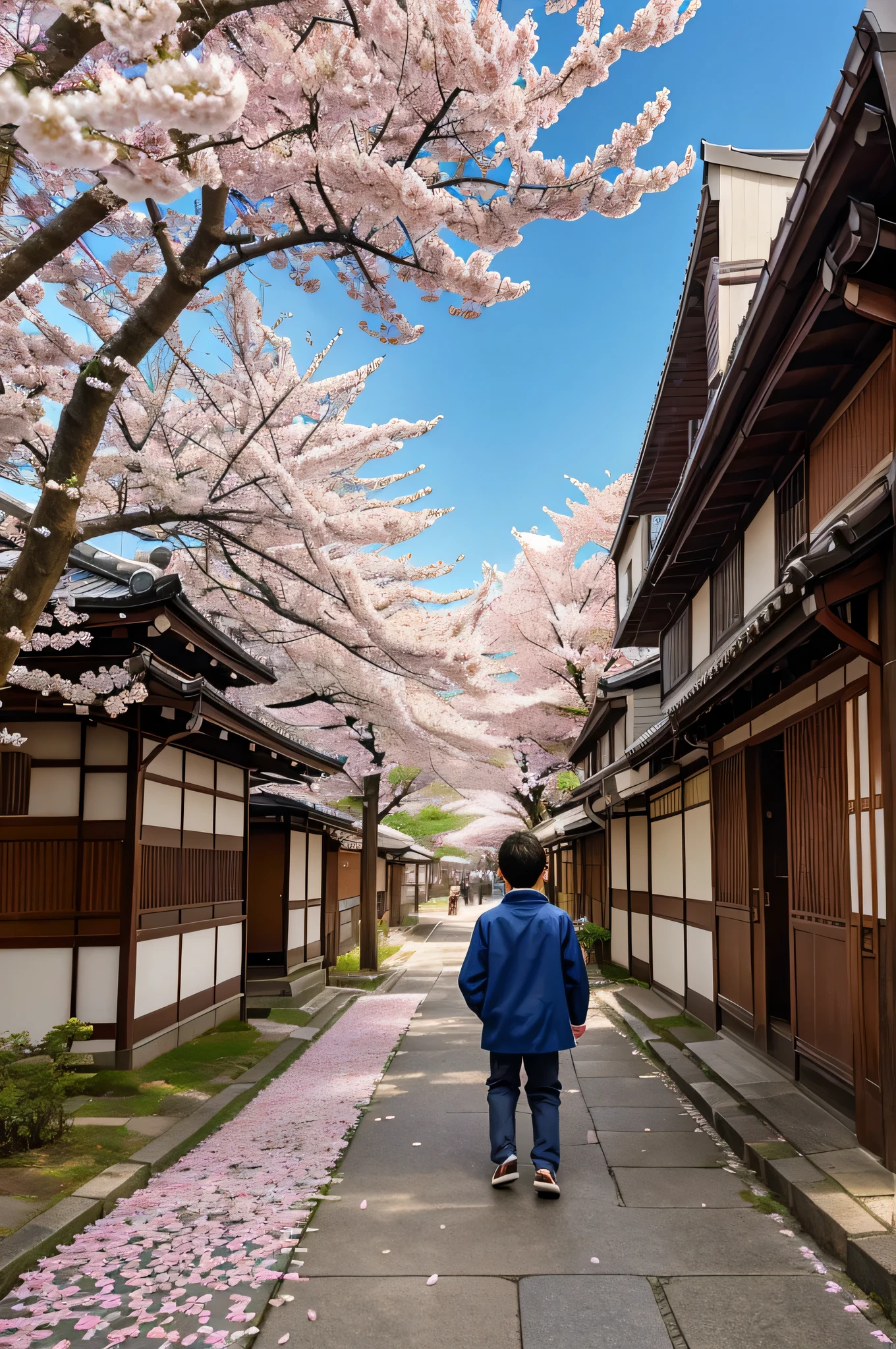 Title: "Sakura Symphony: A Journey Through Spring"
Prompt:
In the heart of a bustling Japanese city, the streets are adorned with the delicate pink hues of cherry blossoms in full bloom. Against this picturesque backdrop, a young boy embarks on a journey through the enchanting streets, his steps guided by the gentle breeze carrying the fragrance of sakura. Describe the scene in vivid detail, capturing the essence of springtime in Japan through the lens of anime.
As the boy wanders through the streets, cherry blossom petals dance around him, creating a whimsical melody that echoes through the air. Each step he takes is accompanied by the soft rustle of petals underfoot, a symphony of nature's beauty intertwined with the urban rhythm of the city.
Amidst the sea of blossoms, the boy encounters various characters, each with their own stories to tell. From street vendors selling traditional treats to fellow wanderers captivated by the ephemeral beauty of the sakura, the city comes alive with a sense of camaraderie and shared wonder.
But amidst the joyous celebration of spring, there is also a hint of melancholy, as the boy reflects on the transient nature of beauty and the fleetingness of moments. As the sun sets and the petals begin to fall like tears from the sky, he finds solace in the quiet stillness of the night, cherishing the memories of this fleeting season of sakura.
Through rich imagery and poignant storytelling, explore the themes of transience, beauty, and the cyclical nature of life against the backdrop of a Japanese springtime.
