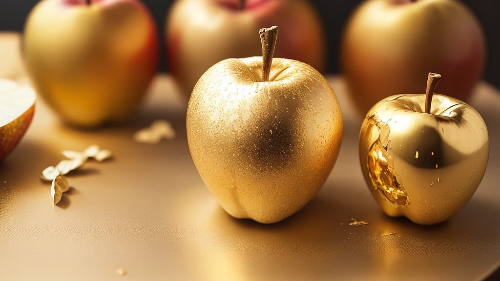Photo of a golden apple. Just an apple dipped in gold. 