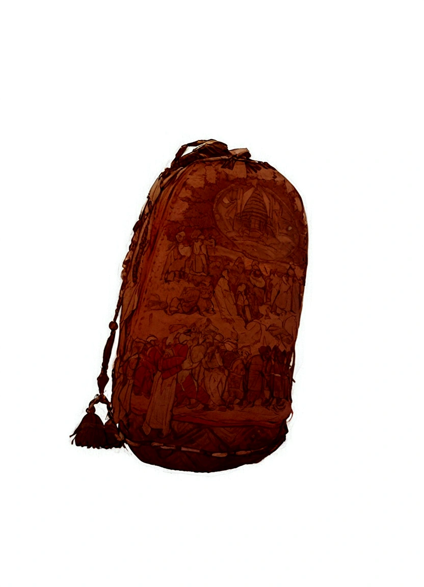 a close up of a bag with a handle on a white background, decadent, nilah, a backpack, tribal yurta, at sunrise, shot on 1 6 mm, in a medium full shot, at sunset, maroon, backpack, medium, 14th century, n - 9, n- 9, n-9, n -9, nomad