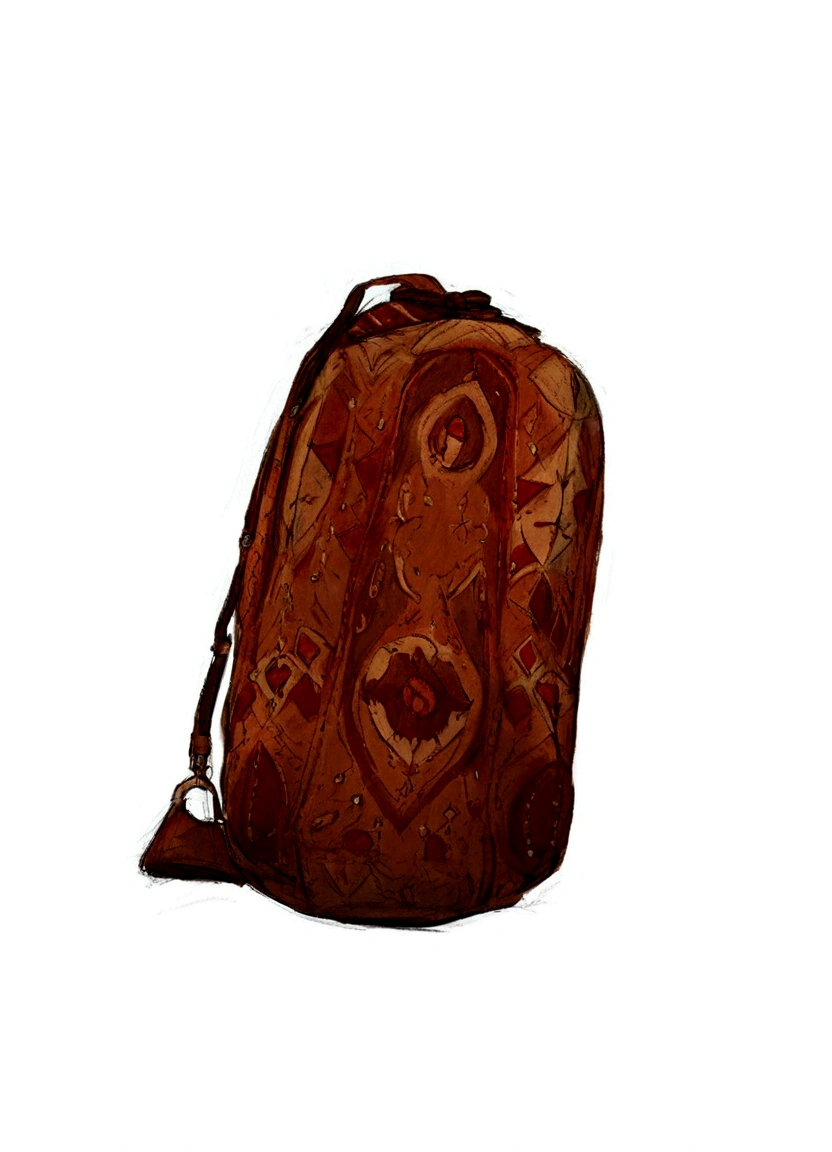 a close up of a bag with a handle on a white background, decadent, nilah, a backpack, tribal yurta, at sunrise, shot on 1 6 mm, in a medium full shot, at sunset, maroon, backpack, medium, 14th century, n - 9, n- 9, n-9, n -9, nomad