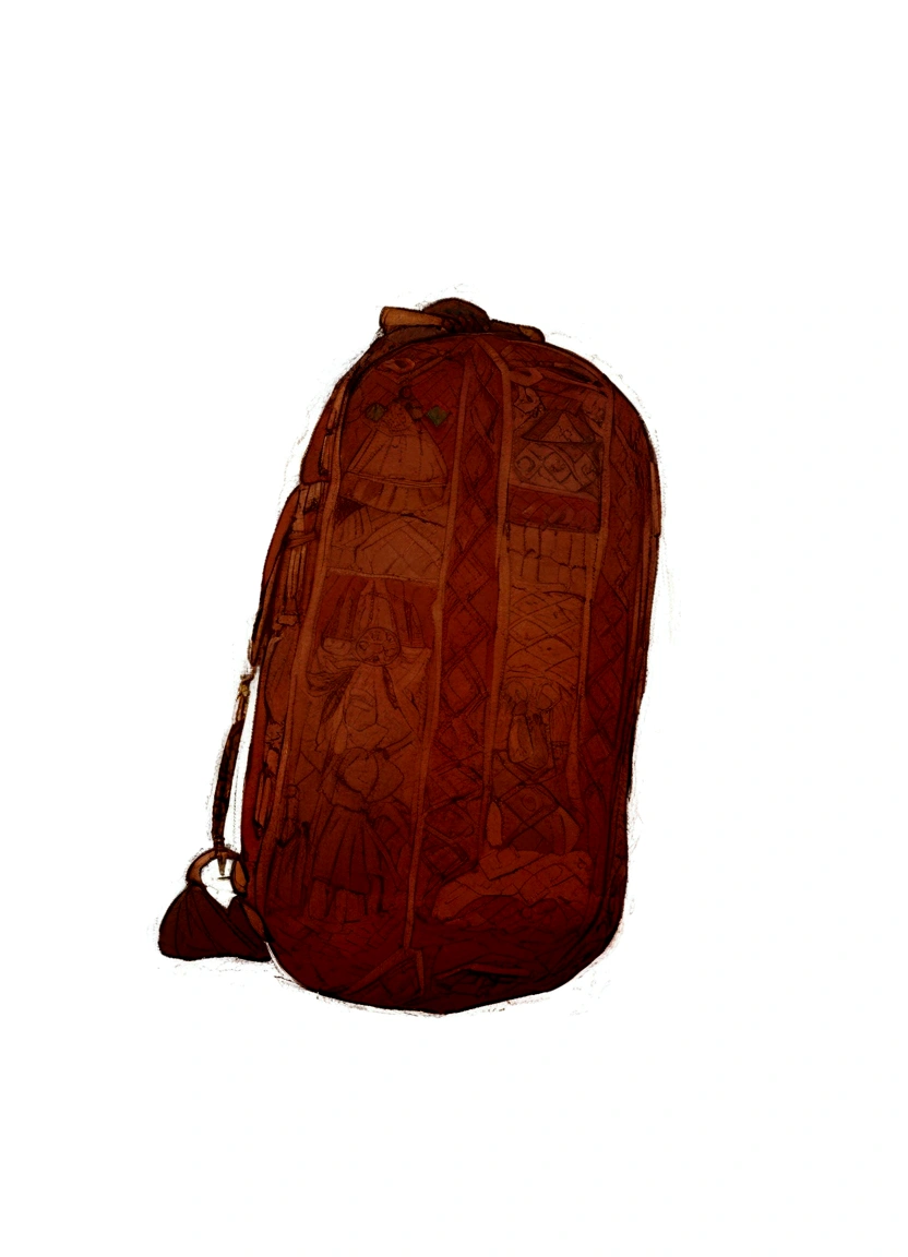 a close up of a bag with a handle on a white background, decadent, nilah, a backpack, tribal yurta, at sunrise, shot on 1 6 mm, in a medium full shot, at sunset, maroon, backpack, medium, 14th century, n - 9, n- 9, n-9, n -9, nomad