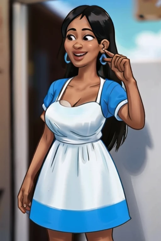 Obra de arte, melhor qualidade, gwendolyn_Tennyson, 1 garota, Sozinho, sentado, sorriso pretensioso, summer dress, bebendo milk-shake,