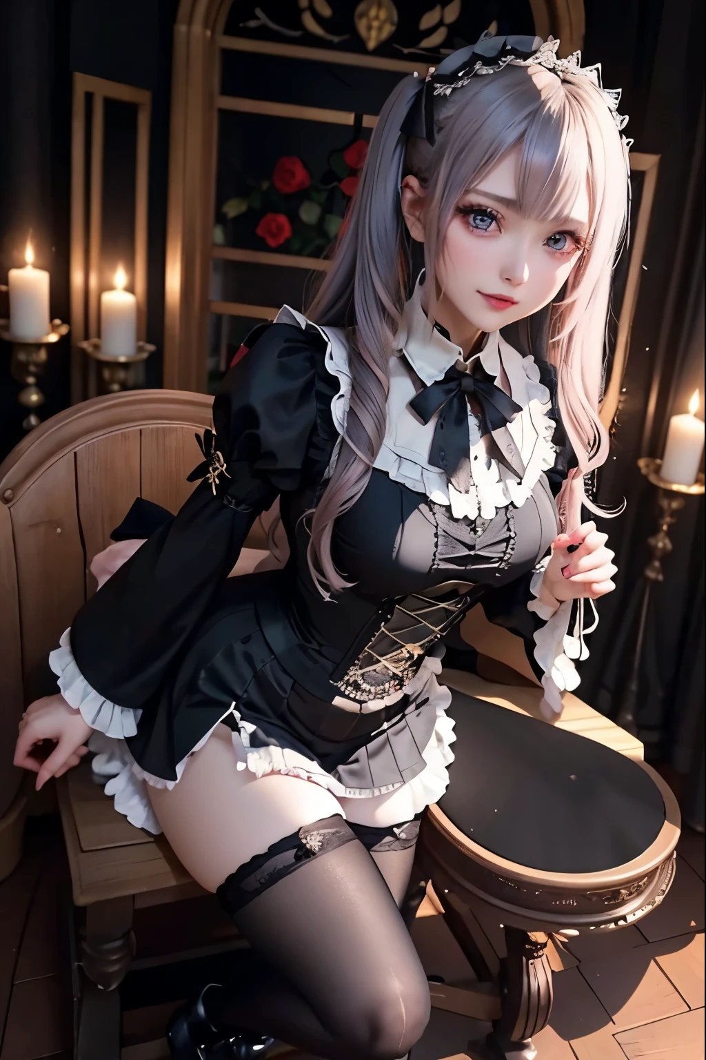 Hard Dark Gothic Makeup、Black dark eyeshadow、sad、Good skin radiance、Dark Gothicメイク、Dark smile、palace、The beauty of fragrance、24-years-old、Expression of intense sexual pleasure、Embarrassed look、Dark Gothic、highest quality、Expression of sexual pleasure amid suffering、Drunk face、紫のMaid clothes、Mysterious、Noble、The face of someone holding it in the toilet、sexy、Loving smile、Twin tail hair、Right blue eye, Left eye is red、Super tempting pose、Platform Heel Shoes、Heavy makeup、Gothic Lolita clothes、Silver Hair、Long Hair Straight Hair、Cute Gothic Lolita Dress、Beautiful Face、elegant features、Attractive face、Stained glass is the background、Chest glistening with sweat、The room is dark、goth long dress、Bell Sleeves、Wizard Sleeve、Decadent look、Sexually excited expression、Glossy thighs wet with water、Thighs that are wet and shiny with oil、Background of a room full of roses、sad expression、Rose Maiden、The embroidery is pink、The dress has pink embroidery.、Thigh-high socks、Knee-high socks、Gentle expression、Dark black eyeshadow、Stained glass and rose background、thighs are a little thin、Female Duo、Female couple、dark church background、Stained glass、Black metal world、Dark Castle、Dark Room、Slender body、gothic long dress、Victorian dress、Her thighs are shining with sweat、My body is wet and shiny、Lots of glitter on the thighs、sweating、My thighs are sticky from sweating、Sweat glistening on my thighs, The whole body is sweaty and shiny、I sweated a lot.、My thighs are sweaty、My thighs are wet、My thighs are shining with sweat、A lot of sweat glistening all over the body、Small breasts、upright、Are standing、Hold the wine in your right hand、Hold the lantern in your left hand、pantyhose、Dynamic Angle、