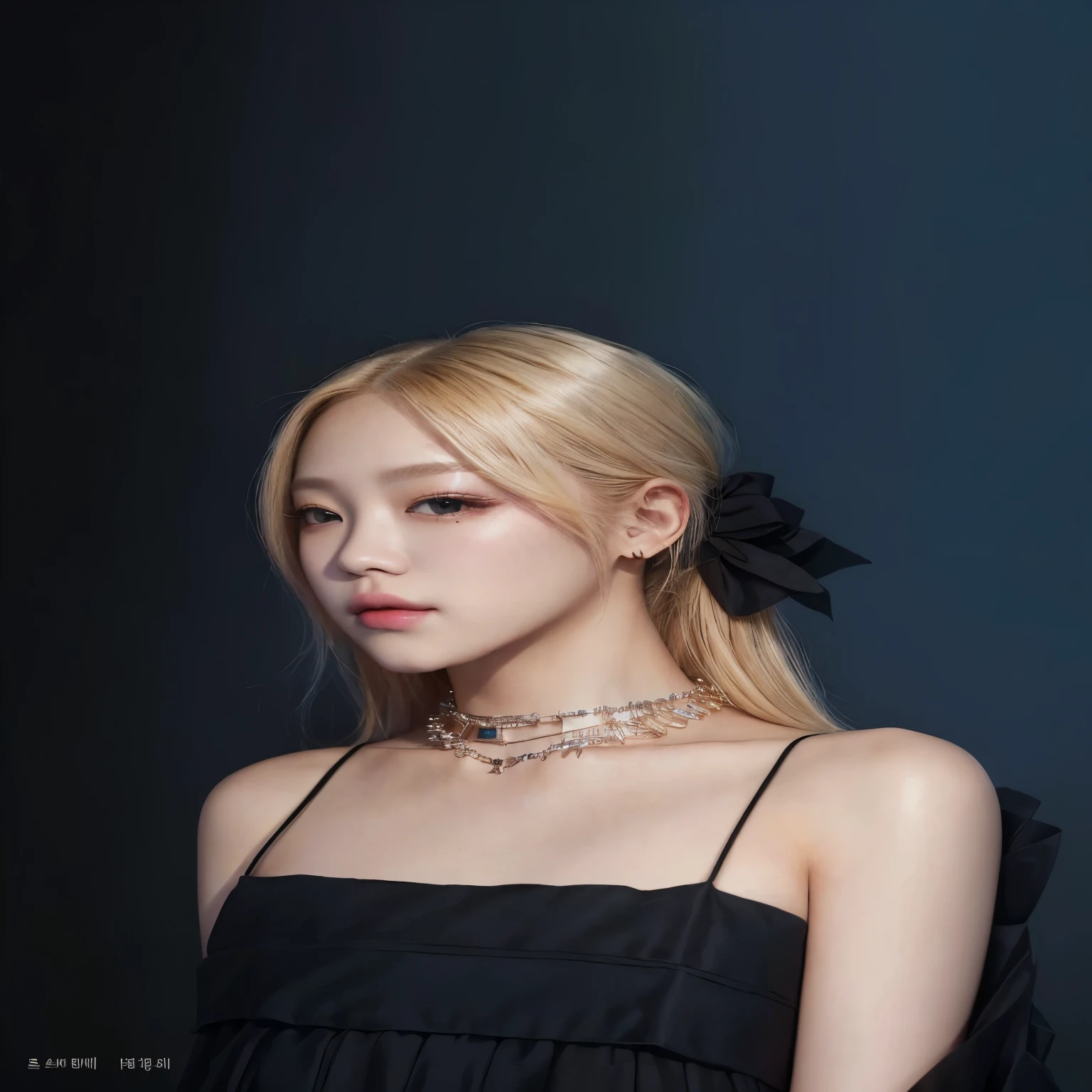 a woman with blonde hair wearing a black dress and a necklace, roseanne park of blackpink, portrait of jossi of blackpink, jossi of blackpink, jia, portrait jisoo blackpink, jisoo of blackpink, jisoo from blackpink, sha xi, lalisa manoban of blackpink, heonhwa choe, park ji-min, portrait of female korean idol, blackpink