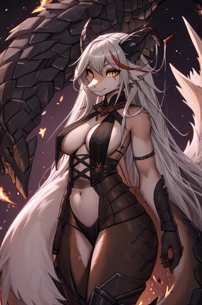 Dragon girl x kitsune, black body furry antro