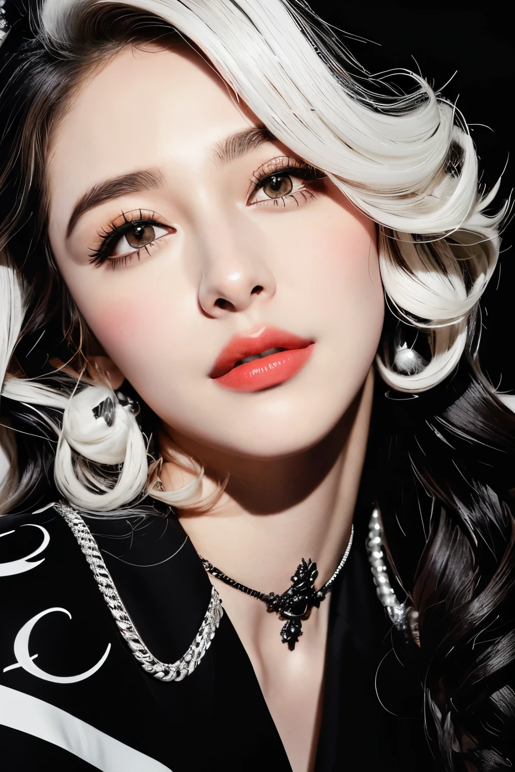 Black and white illustration of a woman with curly hair, Cruella the devil, Craola style portrait, Writer : Andrée Ruellan, Amelia Pelaez, Sandra Chevrier(Sandra Chevrier)Works inspired by, 그레테 스턴Works inspired by, Arabella Rankin, 조르지오 카발론Works inspired by, Drawn in neo-noir style, Detailed portrait of Madonna