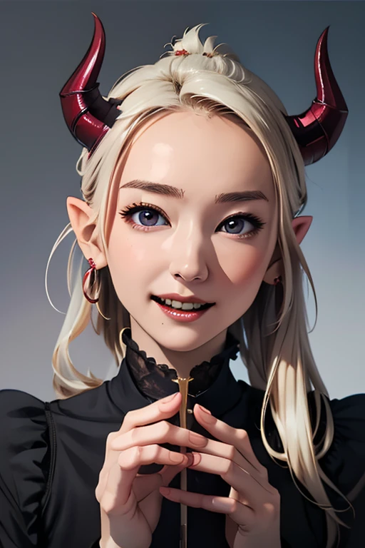 (masterpiece, highest quality)、Cute girl demon、Pointy Ears、Horns growing from his head、Canines are a little long、Not scary、lovely、head to feet、
