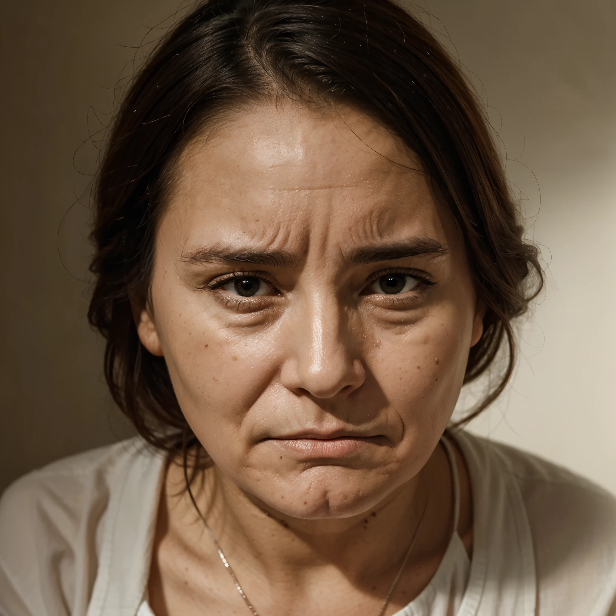 woman with an old woman's face sad with her face
