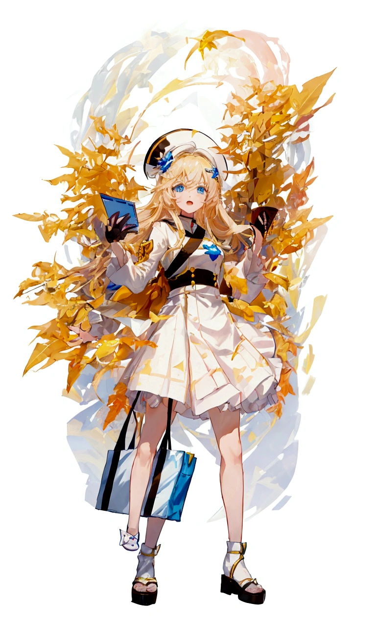 Anime Girl，Character portraits，With long blond hair and blue eyes，Bag in hand, , Maple Story Character Art, 穿着漂亮裙子的可爱Anime Girl, Lolita in a skirt, Ink art anime loli, anime girl named lucy, Little loli girl, From the Azur Lane video game, 长发金发Anime Girl, Official Character Art