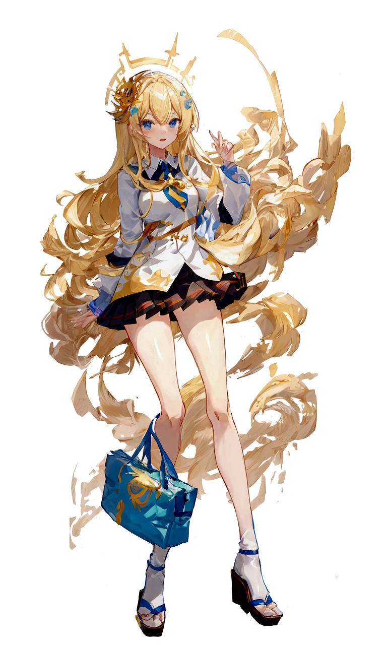 Anime Girl,Character portraits,With long blond hair and blue eyes,Bag in hand, , Maple Story Character Art, 穿着漂亮裙子的可爱Anime Girl, in a skirt, Ink art anime loli, e girl named lucy, Little loli girl,m the Azur Lane video game, 长发金发Anime Girl, Official Character Art