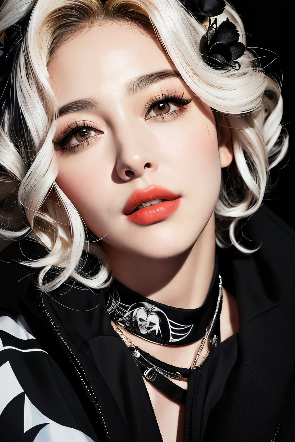 Black and white illustration of a woman with curly hair, Cruella the devil, Craola style portrait, Writer : Andrée Ruellan, Amelia Pelaez, Sandra Chevrier(Sandra Chevrier)Works inspired by, 그레테 스턴Works inspired by, Arabella Rankin, 조르지오 카발론Works inspired by, Drawn in neo-noir style, Detailed portrait of Madonna