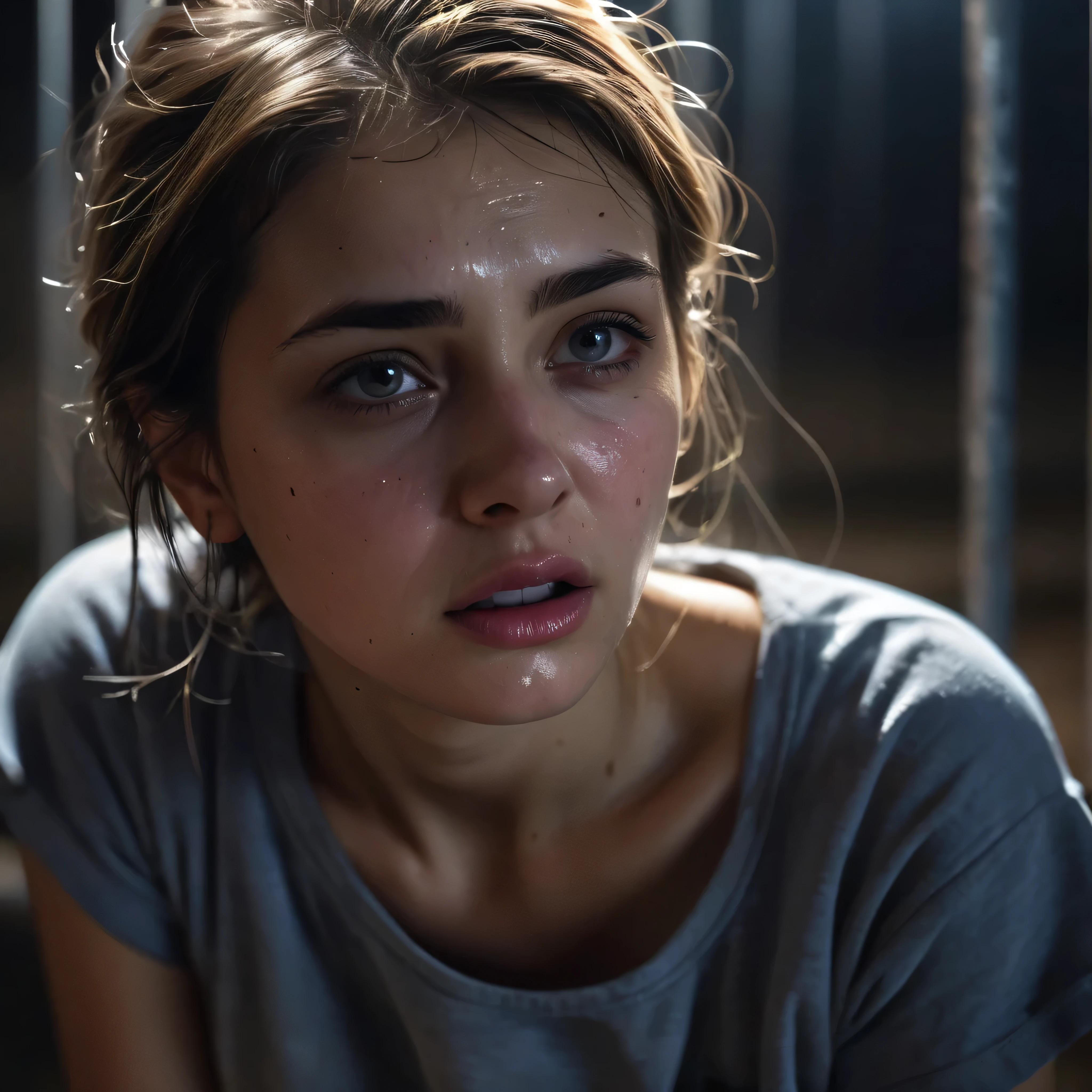 24 years old girl, dirty skin, fearful expression, crying, full body, night scene, prison, dark cell, (best quality,4k,8k,highres,masterpiece:1.2),ultra-detailed,(realistic,photorealistic,photo-realistic:1.37),HDR,UHD,studio lighting,ultra-fine painting,sharp focus,physically-based rendering,extreme detail description,professional,vivid colors,bokeh,dark,moody,dramatic lighting
