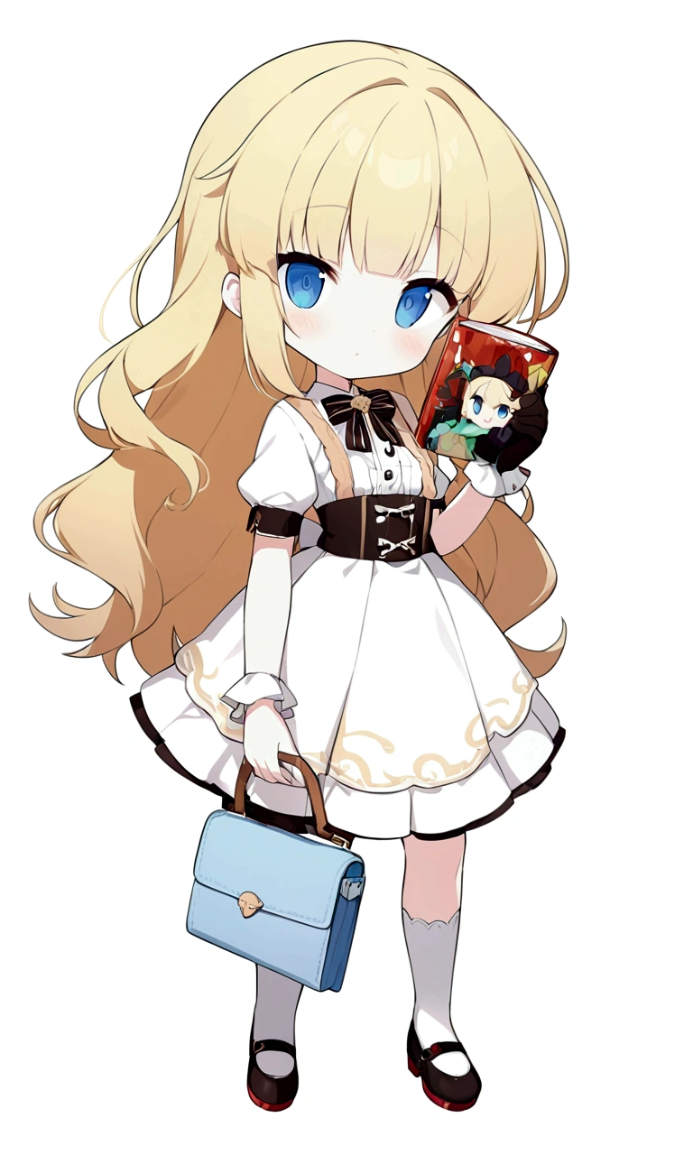 Anime Girl,Single standing painting,big,With long blond hair and blue eyes,Wallet in hand, , Maple Story Character Art, 穿着漂亮裙子的可爱Anime Girl, Lolita in a skirt, Ink art anime loli, anime girl named lucy, Little loli girl, From the Azur Lane video game, 长发金发Anime Girl, Official Character Art