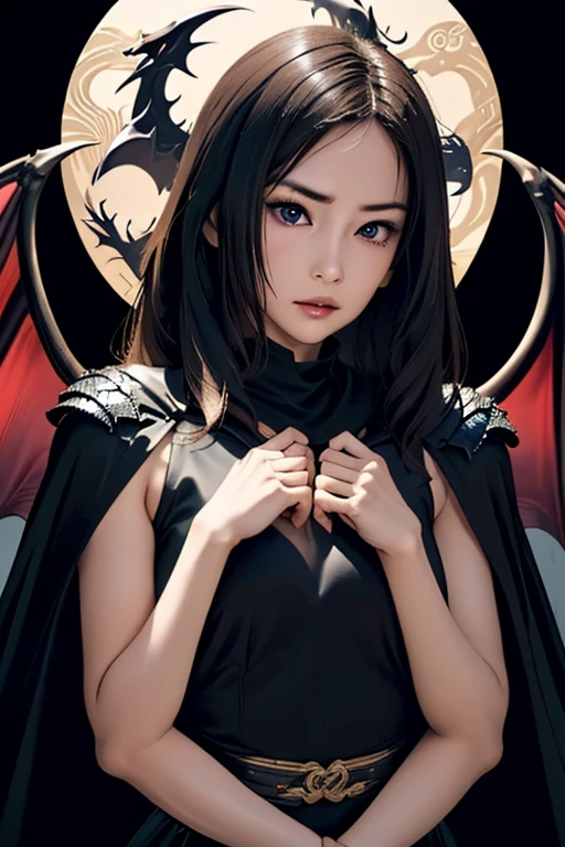 (masterpiece, highest quality)、Cute Black Dragon Knight、Except for the head, He is covered in black, Scaly Armor.、Fluttering black cape、Not scary、Cute Girls、Dragon scales on half of the face、to worry unnecessarily、