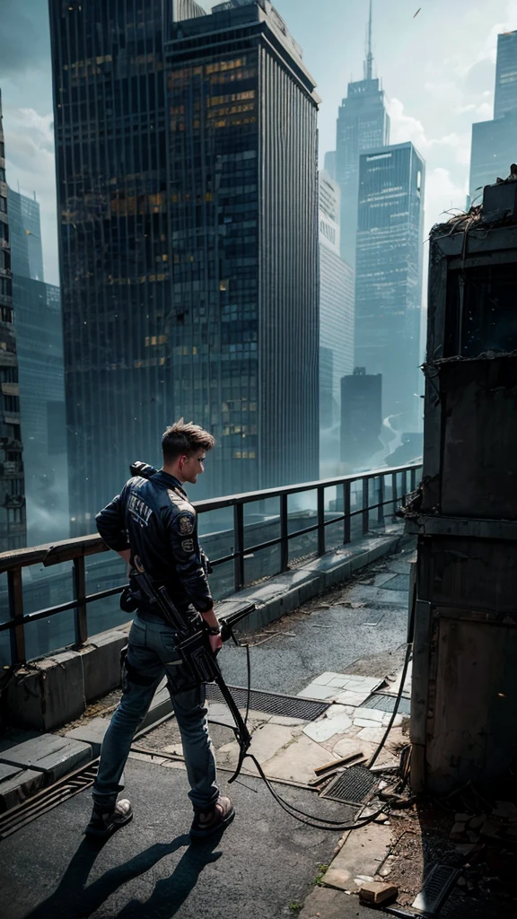 a cool spy with a gun, abandoned building, looking back with caution, portrait, intricate details, dramatic lighting, cinematic composition, moody atmosphere, muted color palette, hyper-realistic, award-winning digital painting, masterfully executed, highly detailed, razor-sharp focus, photorealistic, cinematic angle, dynamic pose, intense gaze, tense expression, gritty urban environment, crumbling architecture, dramatic shadows, saturated colors, impactful composition, atmospheric depth of field, expertly rendered textures, high-quality, ultra-detailed