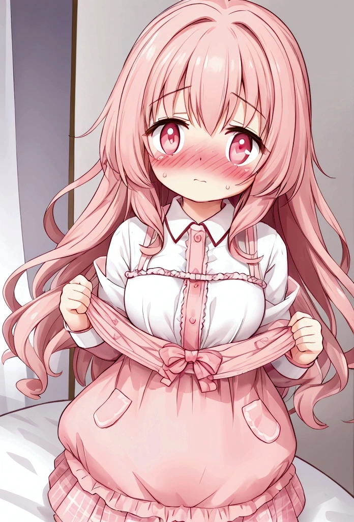 Cute little beautiful girl、(Petite and busty:1.2)、(blush:1.5)、Laugh shyly、Wavy Hair、pajamas、