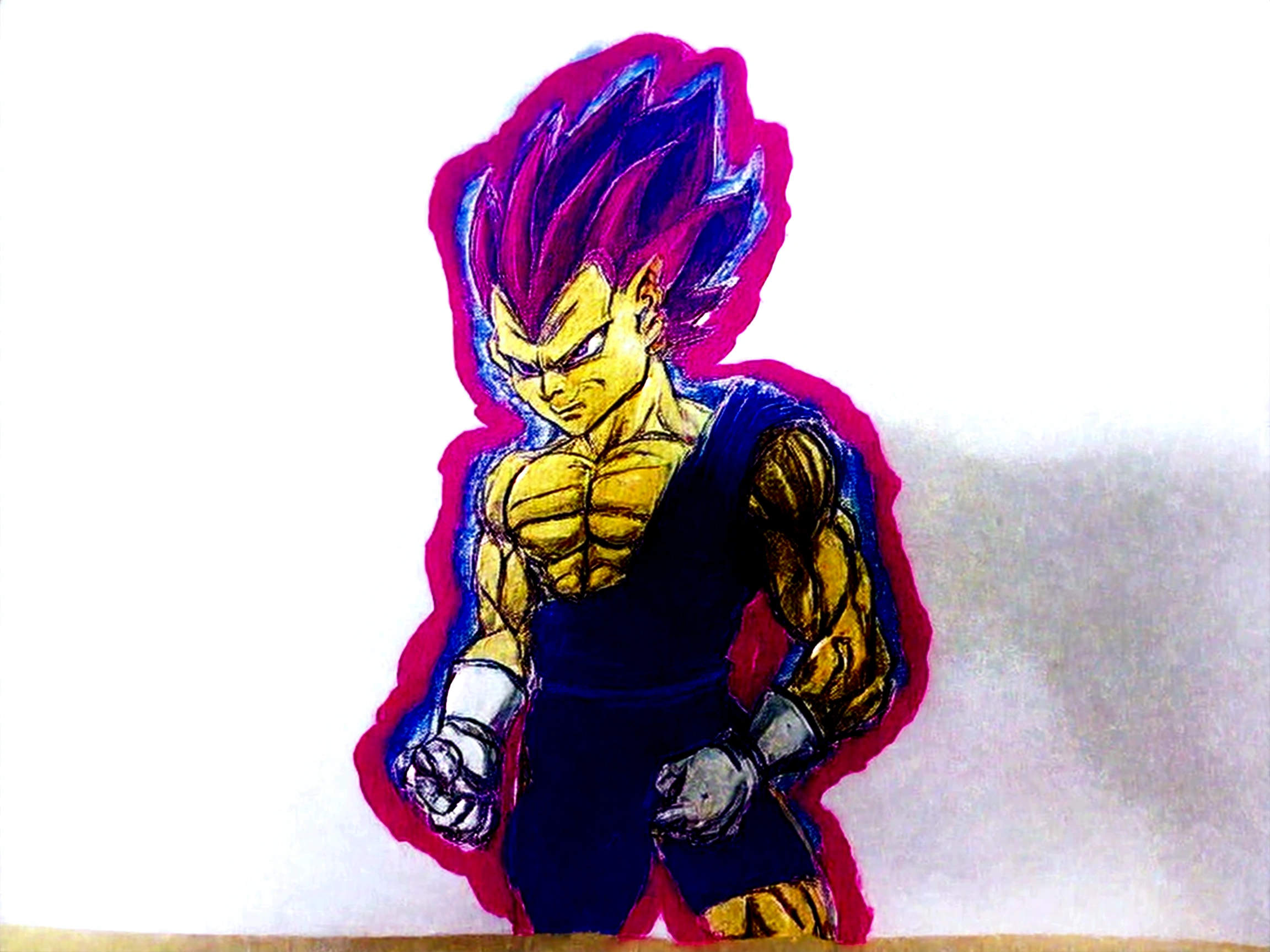 a close up of a drawing of a dragon ball character, inspired by Toriyama Sekien, vegeta, with vegeta head hair, prince vegeta, high quality colored sketch, super saiyan, going super saiyan, full color drawing, super saiyan blue, dragon ball concept art, drawn on paper, an anime drawing, transforming into his final form