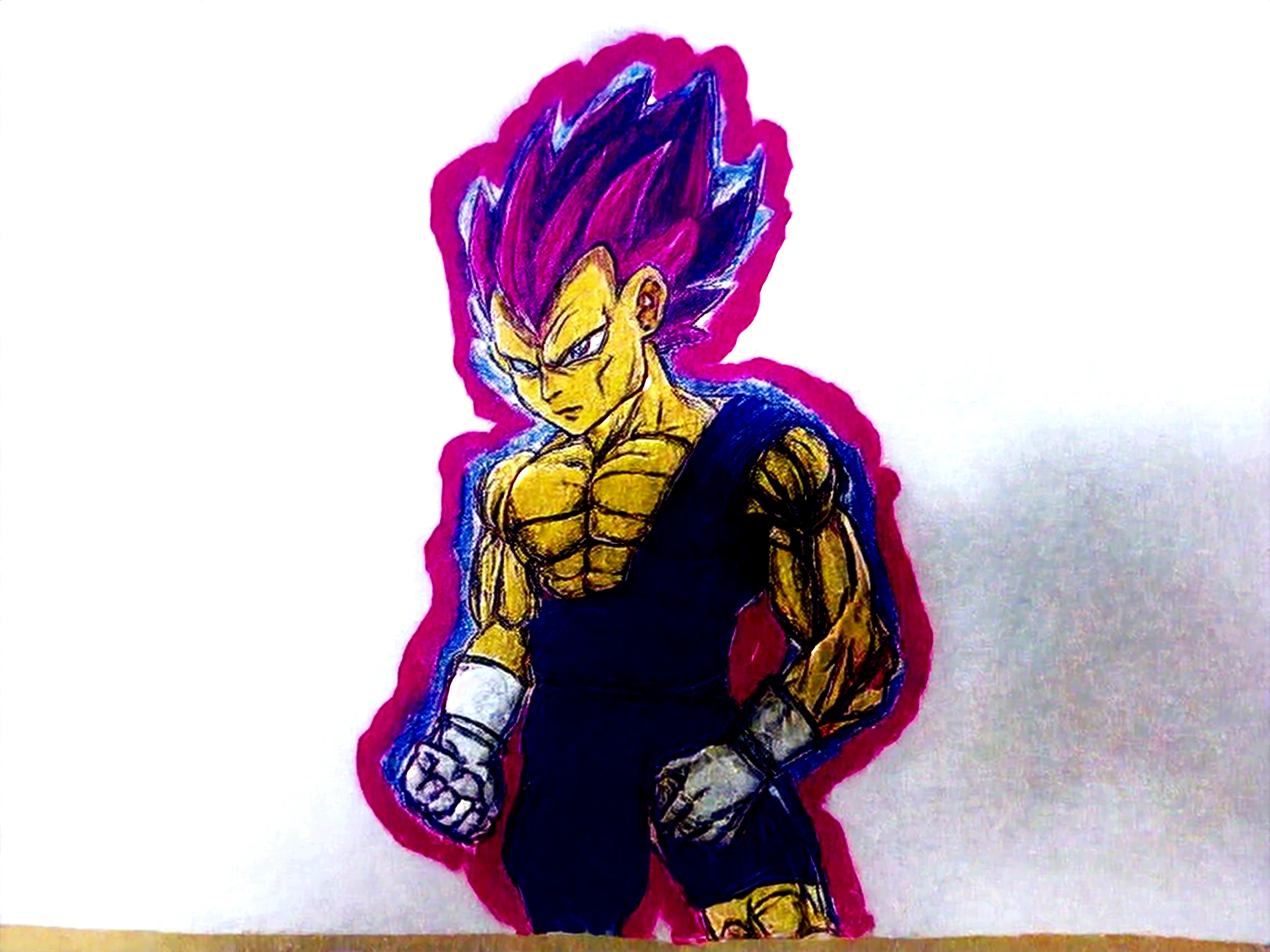 a close up of a drawing of a dragon ball character, inspired by Toriyama Sekien, vegeta, with vegeta head hair, prince vegeta, high quality colored sketch, super saiyan, going super saiyan, full color drawing, super saiyan blue, dragon ball concept art, drawn on paper, an anime drawing, transforming into his final form