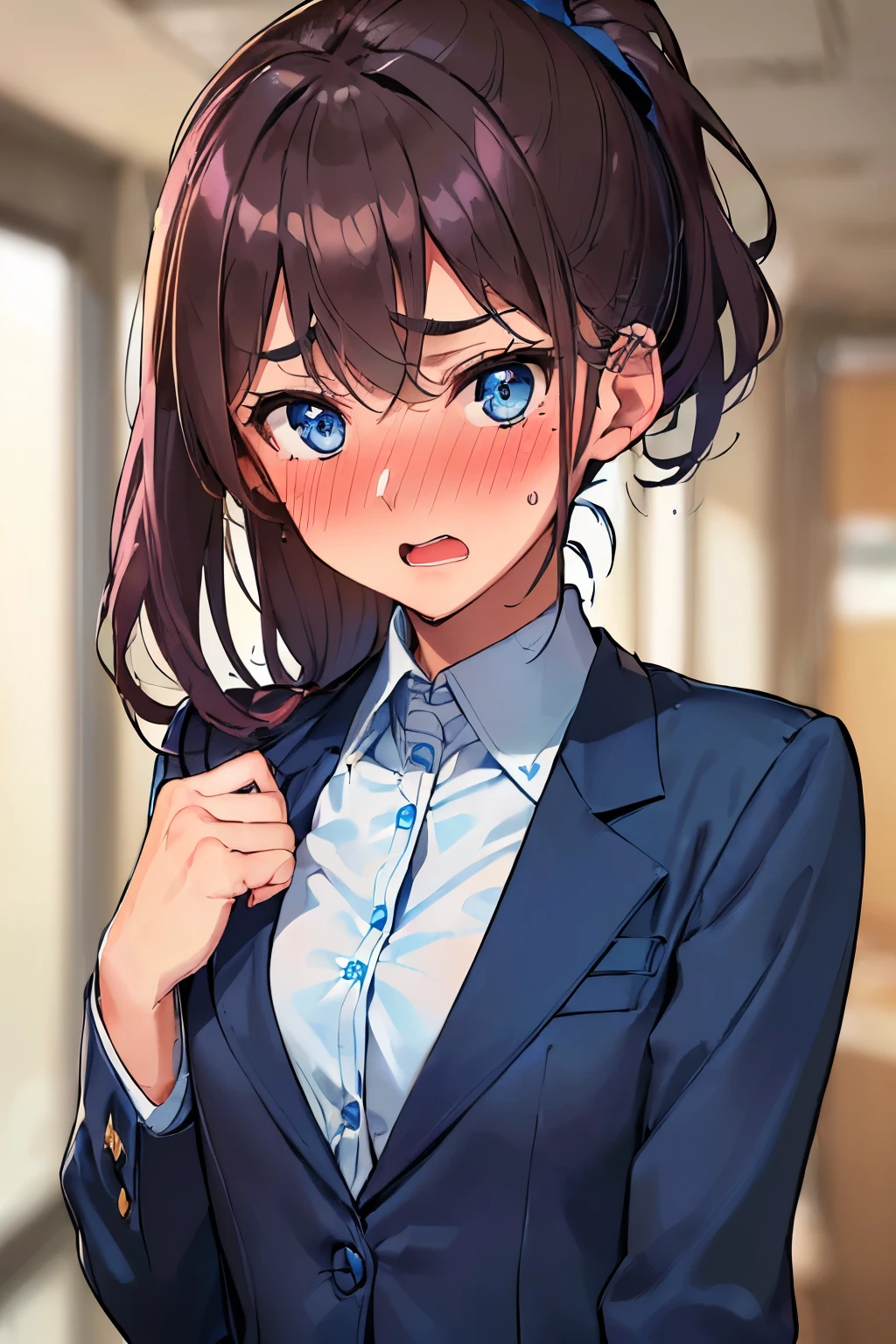 ,masterpiece, best quality,ultra detail, <lora:anmnr01:0.3> <lora:add_detail:0.5>,<lora:GoodHands-vanilla:0.8>,1girl,petite ,dutch angle,night,<lora:doukichan:0.7>aadouki,short hair,short ponytail,sidelocks,small breasts,collared shirt,blue shirt,blush,portrait,tears,shy,wavy mouth,open mouth,facing,at viewer