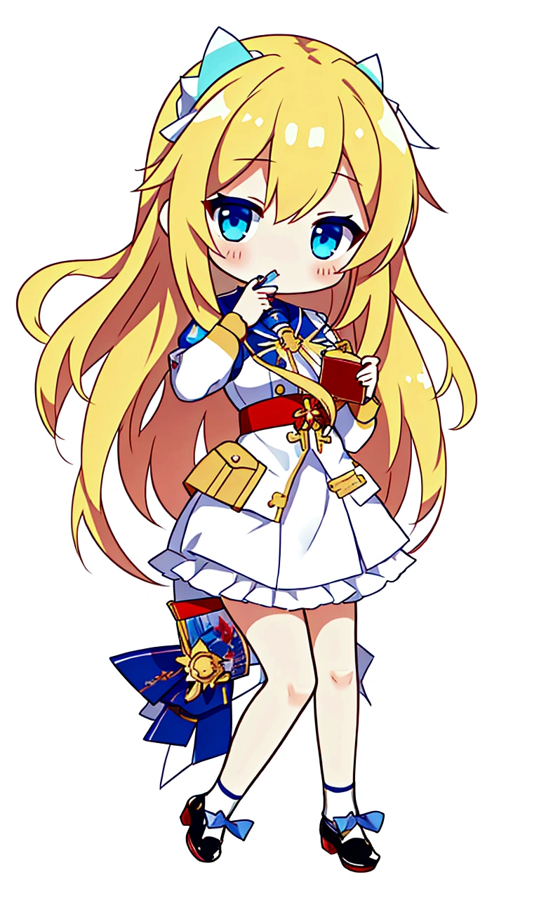 Anime Girl,With long blond hair and blue eyes,Wallet in hand, , Maple Story Character Art, 穿着漂亮裙子的可爱Anime Girl, ta in a skirt, Ink art anime loliime girl named lucy, Little loli girrom the Azur Lane video game, 长发金发Anime Girl, Official Character Art