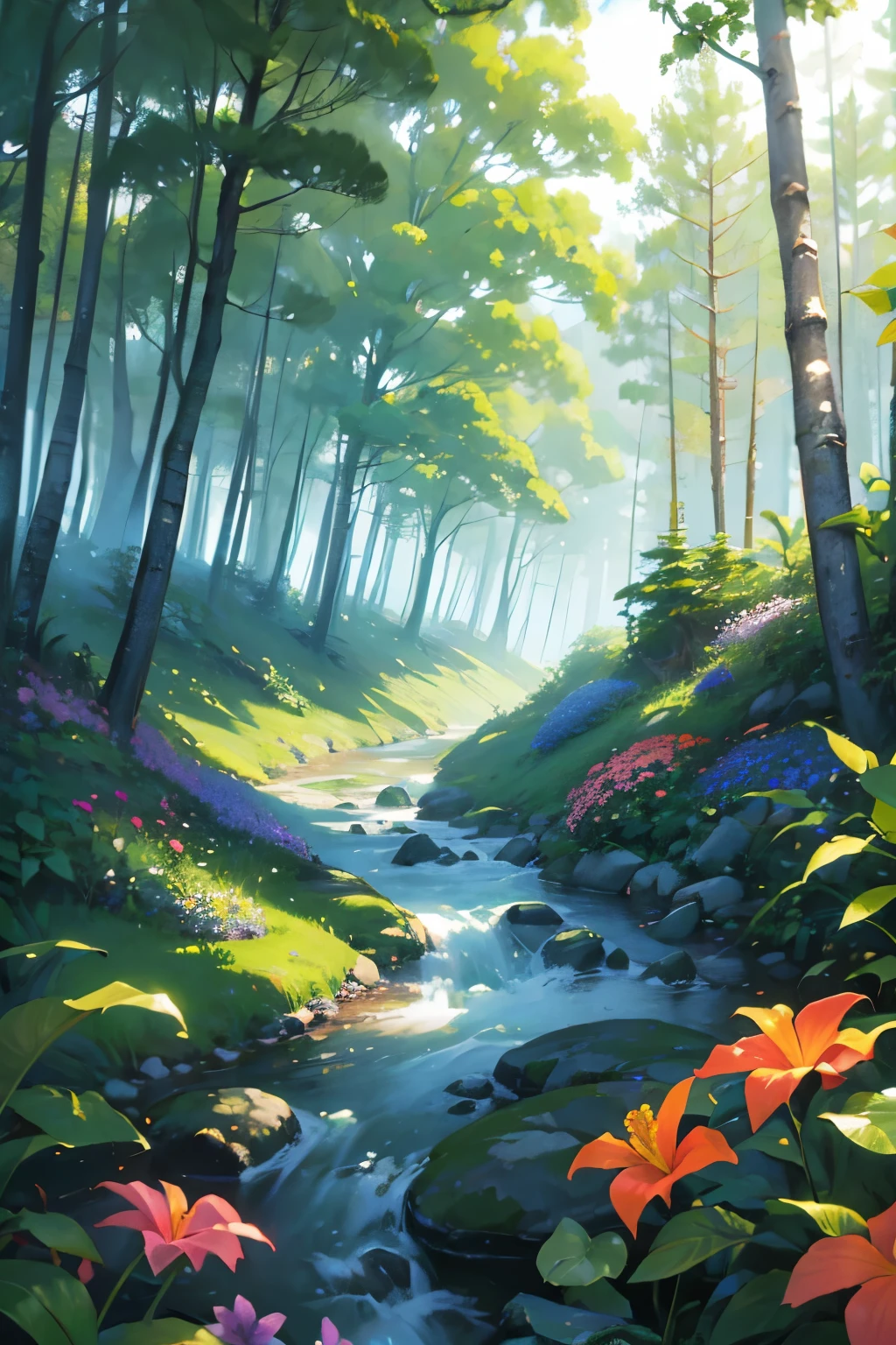 (Landscape only)、A forest filled with colorful tropical flowers