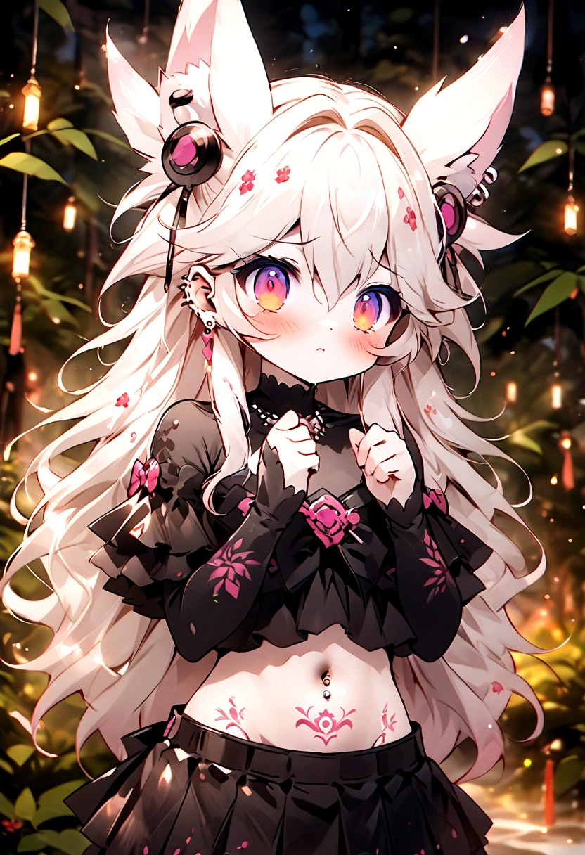 Chica anime, anime style, cute hatsune miku x suicune, shy girl , Orejas de Kitsune, arte de dark natasha, autum forest landscape, arte de vixen aztra, cuerpo completo, patas hermosas, cintura delgada, caderas amplias, piernas torneadas, hermosa, foto de cuerpo completo, sensual navel blouse, black skirt, navel piercing, ear piercing, navel tattoo, shy pose, back pose, hands up, black body, beatifull and detailed hands, kimono,