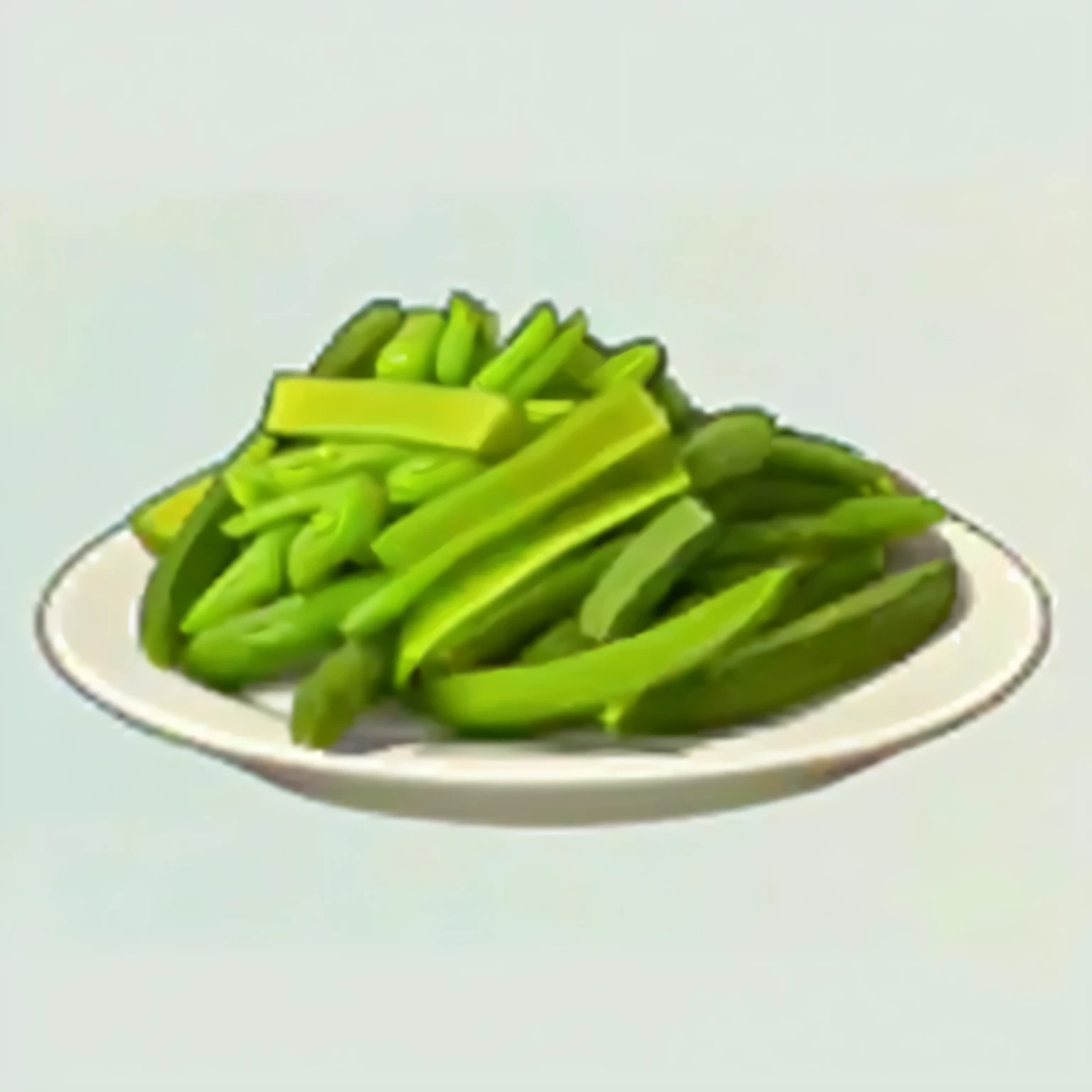 there is a plate of green beans on a white plate, greens), vegetable, asparagus, vegetables, vegetable, served On the plate, salad, Pickles, drawn with photoshop, Avatar pictures, Pickle, herb, green, beans, ready to eat, Cucumber, tasty, Uh-huh, wireless, Wikipedia illustration, On the plate, plate, Like grass, gourmet food