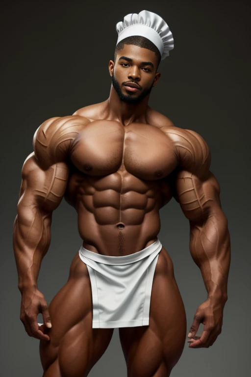 1 sexy African American twink with hair with tattoos on his body with a lot of body hair he is super strong with a lot of muscle., completamente desnudo, She wears a small, very transparent maid outfit that is very revealing and sexy., juega al chef en lacocina, revelador, desnudo, cuerpo aceitoso.