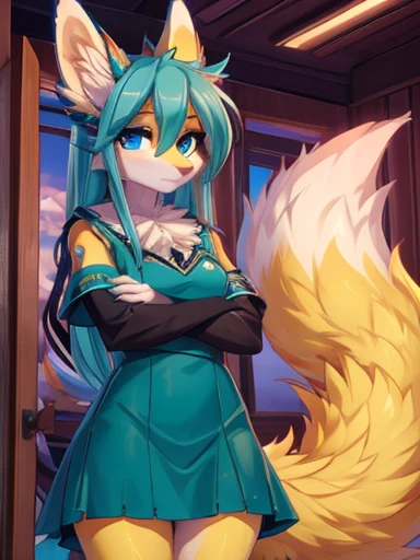 Miku Hatsune, alta definicion, orejas de kitsune, chica universitaria, vestido japones, deep blue eyes high definition